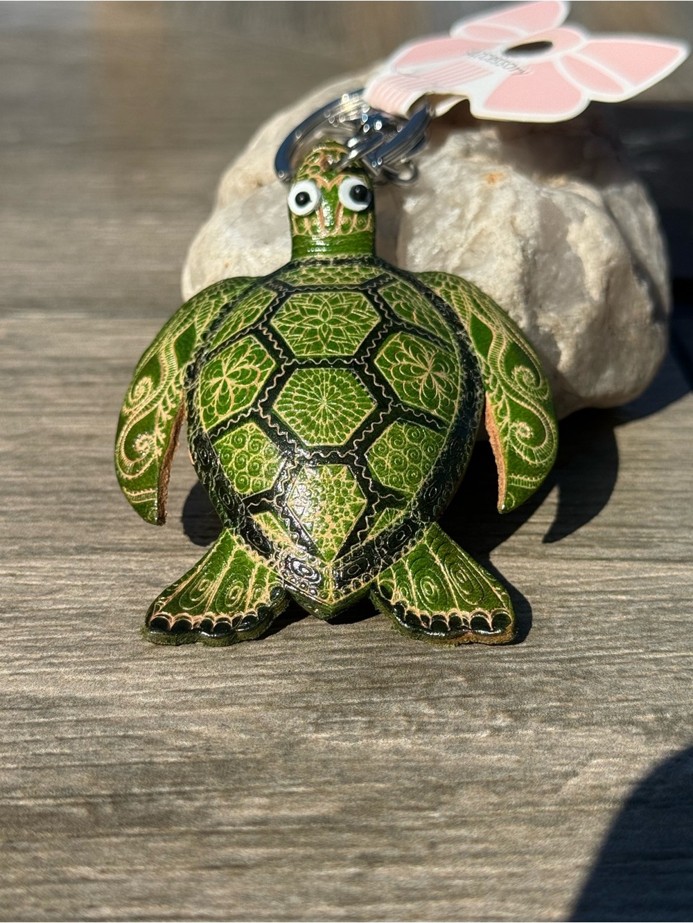 NWT Handcrafted Green Turtle Leather Keychain Adorable